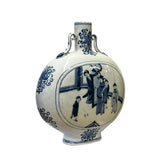 Chinese Blue White Porcelain Oval Flat Body People Theme Vase ws2992S