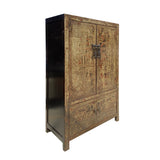 Chinese Distressed Sorrell Brown Graphic TV Dressing Storage Cabinet cs7329S