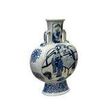 Chinese Blue White Porcelain Oval Flat Body People Theme Vase ws2991S