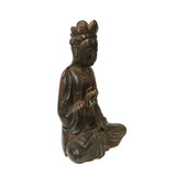 Vintage Chinese Black Brown Lacquer Wood Sitting Kwan Yin Bodhisattava Figure ws2813S