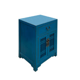 Distressed Bright Bice Blue Shutter Doors End Table Nightstand cs7495S