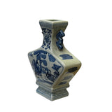 Chinese Blue White Porcelain Oriental Graphic Fan Shape Vase ws3002S