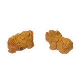 Chinese Pair Wood Carved Mini Mythical Pixiu FengShui Figures ws2367S