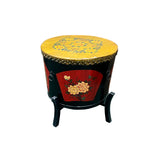 Chinese Tibetan Black Red Floral Graphic Round Drum on Stand cs7439S