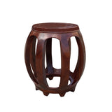 Chinese Medium Brown Natural Wood Grain Pattern Round Barrel Stool ws2701S