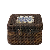Asian Handmade Rustic Brown Rattan Square Accent Small Box ws2972S