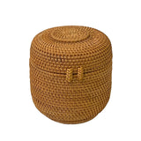 Asian Handmade Rustic Brown Rattan Round Accent Storage Box ws2979S