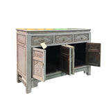 Chinese Distressed Gray Floral Motif Sideboard Console Table Cabinet cs5768S