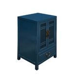 Chinese Distressed Venice Blue Shutter Doors End Table Nightstand cs7554S
