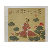 Chinese Color Ink Tong Lady Lotus Flower Scroll Painting Wall Art ws1975S