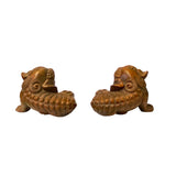Chinese Pair Wood Carved Mini Foo Dog Lion FengShui Figures ws2365S