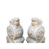 Chinese Pair White Marble Stone Fengshui Foo Dogs Drum Statues cs7205S