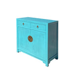 Chinese Simple Narrow Pastel Blue 2 Drawers Side Table Cabinet cs7428S