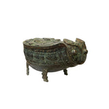 Vintage Look Chinese Green Black Ancient Ding Shape Holder Display ws2997S