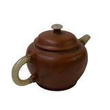 Chinese Zisha Clay Brown Jade Stone Handle Teapot Display Art ws2655S