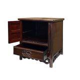 Chinese Oriental Huali Oxblood Brown Rosewood Motif End Table Nightstand cs7453S