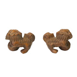 Chinese Pair Wood Carved Mini Foo Dog Lion FengShui Figures ws2386S