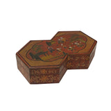 Chinese Distressed Brown People Graphic Rectangular Decagon Shape Box ws2303S