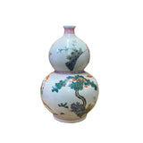 Chinese Oriental White Porcelain Horses Field Graphic Gourd Shape Vase ws2706S