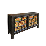 Distressed Brown Iron Hardware Beige Graphics Sideboard Table Cabinet cs7183S