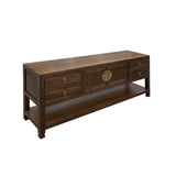 Chinese Oriental Brown Stain Low TV Console Moon Face Table Cabinet cs7572S