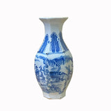 Chinese Blue White Porcelain Hexagon People Graphic Small Vase ws2036S