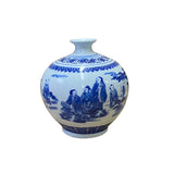 Chinese Oriental Blue White Porcelain Graphic Scenery Vase ws2702S