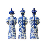 Chinese Blue White 3 Standing Ching Qing Emperor Kings Figure Set ws2142S