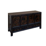 Chinese Distressed Black Golden Graphic TV Console Table Cabinet cs7206S
