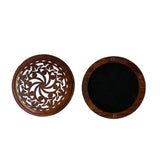 Small Brown Wood Round Carving Storage Accent Box ws2628S