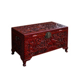 Oriental Chinese Brown Birds Relief Carving Camphor Trunk Table cs7525S
