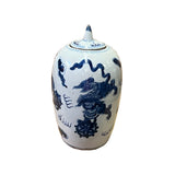 Lot of 2 Blue White Small Foo Dogs Graphic Porcelain Point Lid Jars ws2515S