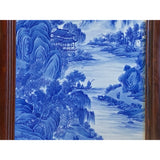 Chinese Wood Frame Porcelain Blue White Mountain Scenery Wall Plaque Panel ws1956S