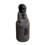 Chinese Oriental Stone Sitting Zen Pole Stand Lohon Monk Figure cs7211S