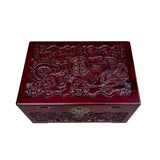 Small Oriental Burgundy Phoenix Dragon Carving Camphor Trunk Table cs7531S