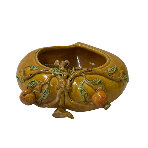 Handmade Chinese Ceramic Distressed Yellow Peach Shape Bowl ws2077S Handmade Chinese Ceramic Distressed Yellow Peach Shape Bowl ws2077S