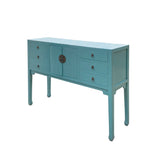 Pastel Blue Lacquer Tall Moon Face 6 Drawers Slim Foyer Side Table cs7563S