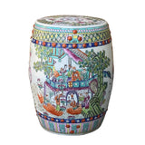 Vintage Oriental Famille Rose Mixed Color Porcelain Round Stool Ottoman cs7386S