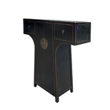 Chinese Moon Face T-Shape Black Lacquer Drawers Side Table Cabinet cs7478S