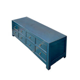 Distressed Teal Blue 8 Drawers Low TV Stand Table Cabinet Credenza cs7535S