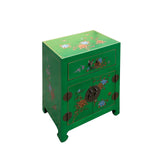 Chinese Bright Green Graphic Vinyl Moon Face End Table Nightstand cs7504S
