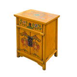 Chinese Distressed Mango Yellow Fishes Graphic End Table Nightstand cs7186S