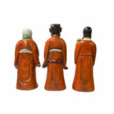 Chinese Distressed Orange Color Fengshui Fok Lok Shao Figure Set ws1788S