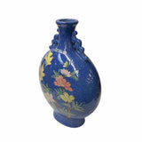 Chinese Last Night Blue Porcelain Flower Bird Round Flat Flask Vase ws1717S