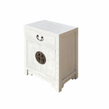 Oriental Distressed Off White Lacquer End Table Nightstand Cabinet cs7128S