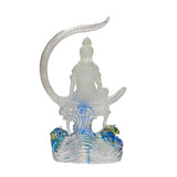 Crystal Glass Liuli Pate-de-Verre Moon Face Kwan Yin Bodhisattva Statue ws1817S