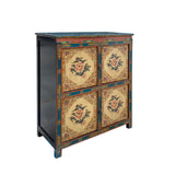 Chinese Tibetan Treasure Color Flower Graphic Credenza Storage Cabinet cs7465S