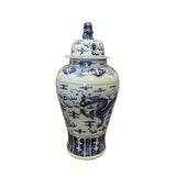 Chinese Large Blue & White Dragons Porcelain General Temple Jar ws2695S