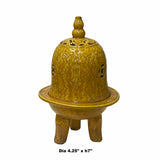Chinese Yellow Mustard Rustic Ceramic Ding Incense Burner Display ws1801S