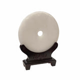 Chinese Natural Stone Round White Fengshui Plaque Display ws1839S